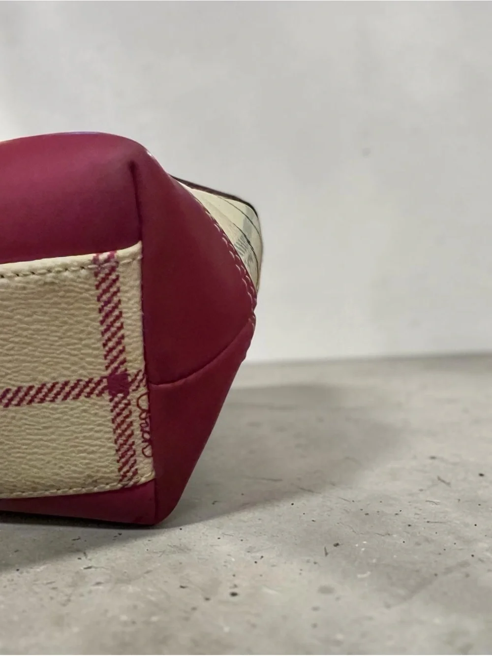 Vintage COACH Heritage Stripe Tattersall Plaid Tote Bag Magenta